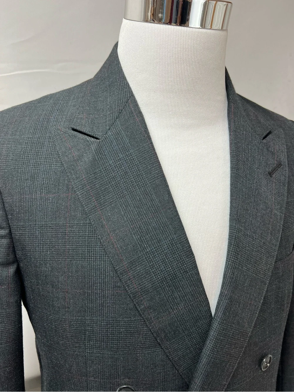 Stanley Blacker Vintage Men 38R Blazer 32x30 Charcoal Plaid Double Breasted Suit